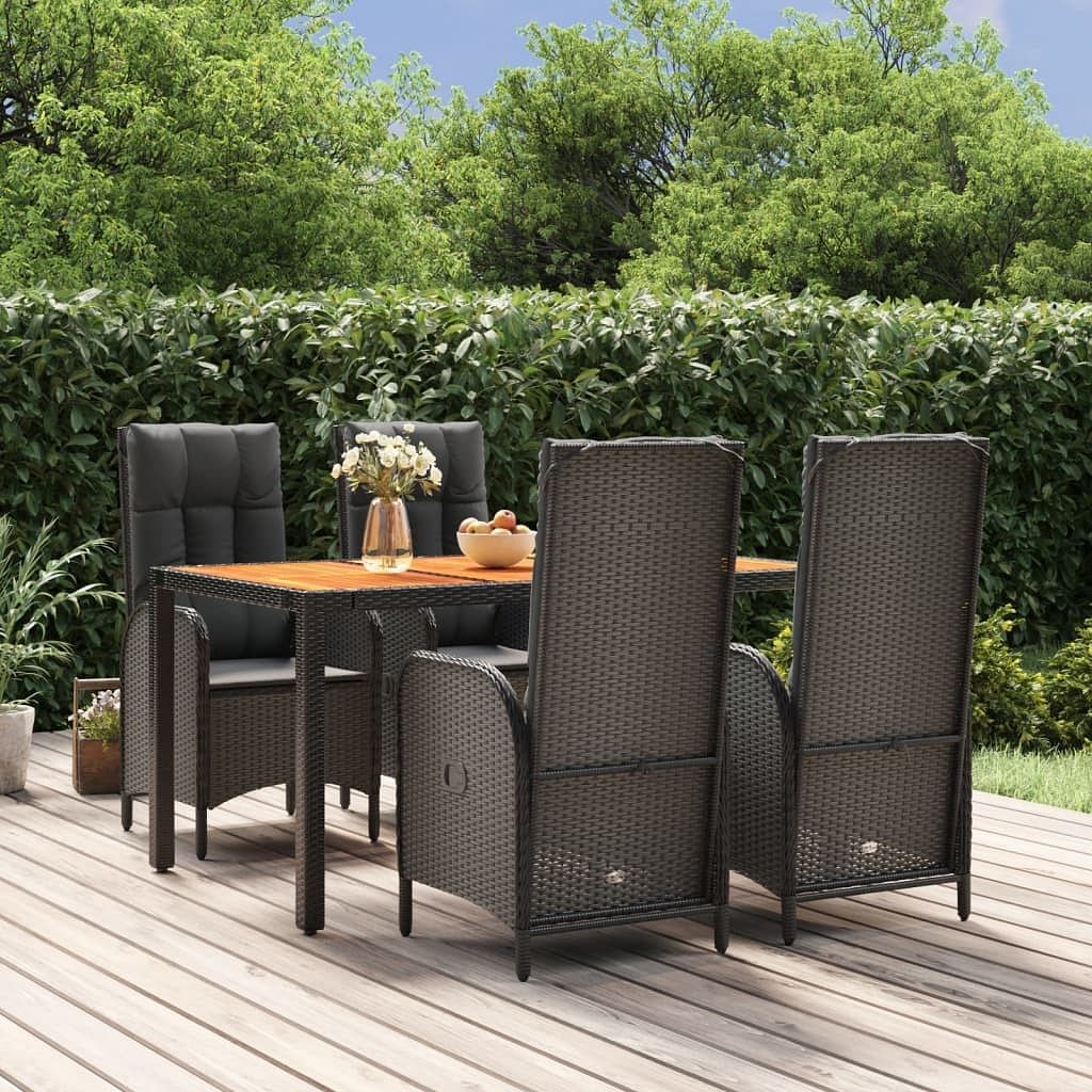 Garden dining set black poly rattan medium adjustable armrests