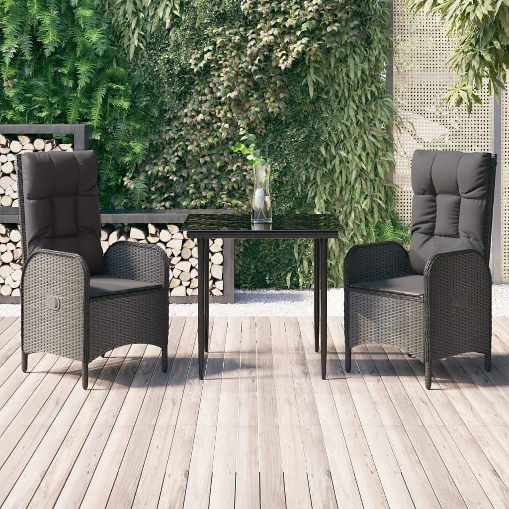 Patio dining set black pe rattan medium adjustable armrests