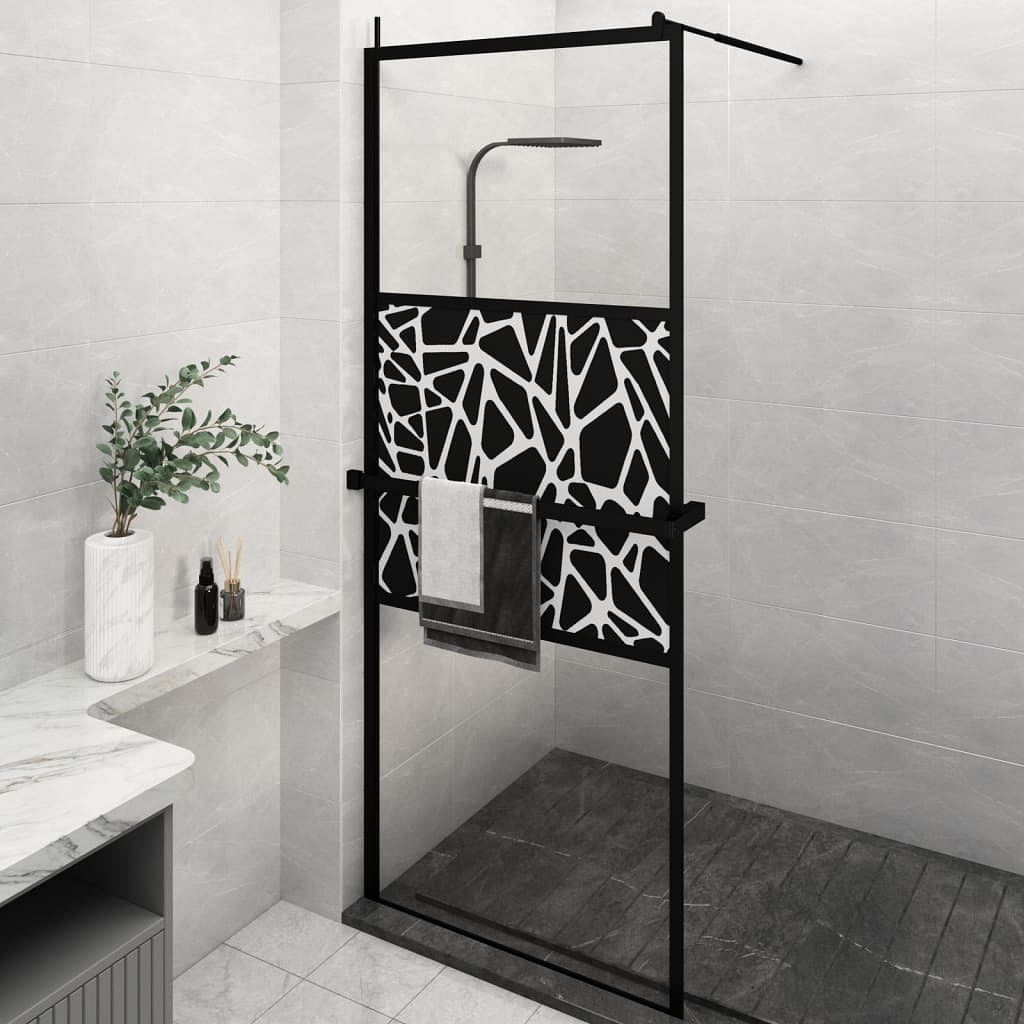 Walk-in shower wall with shelf black 31.5"x76.8" esg glass&aluminum