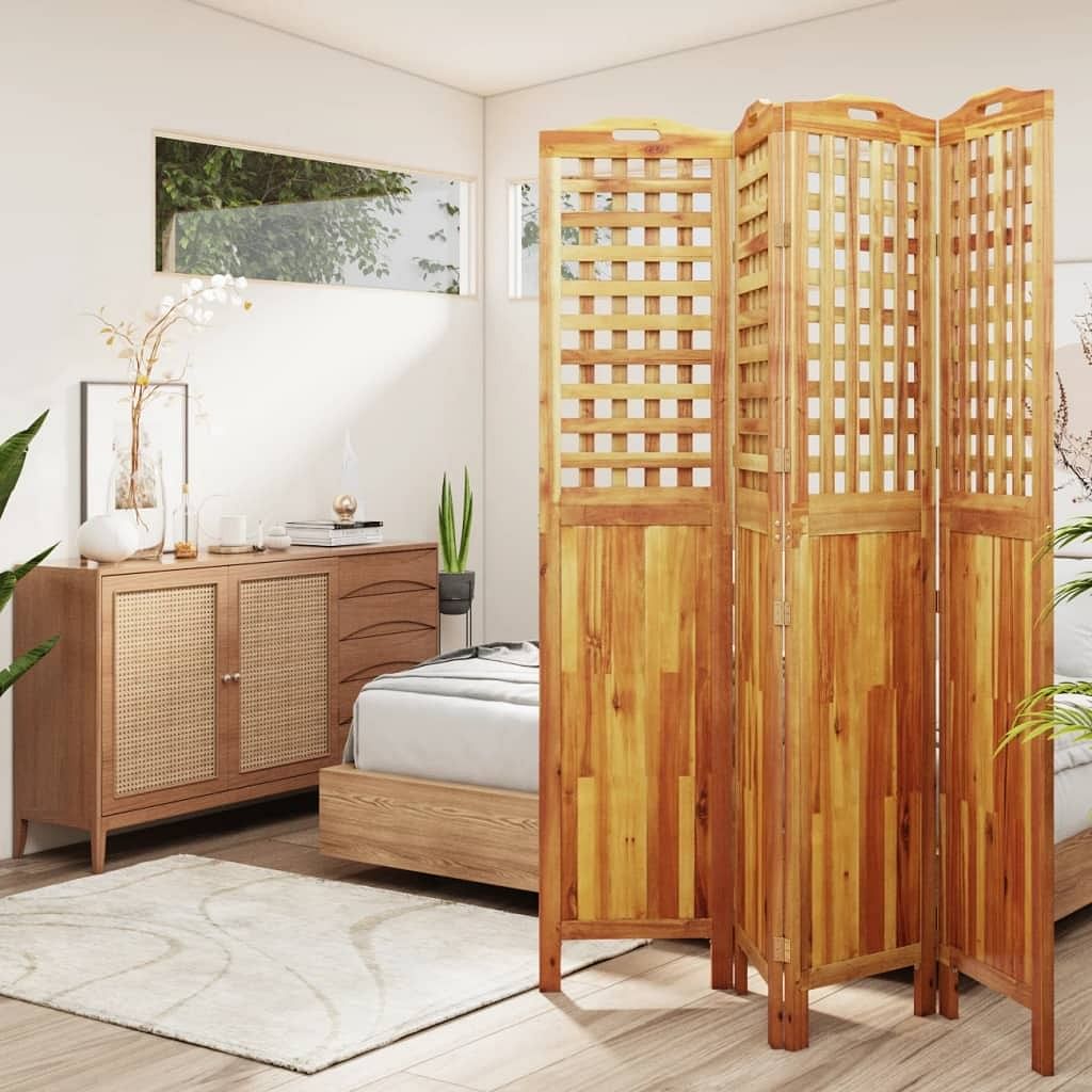 4-panel room divider 63.8"x0.8"x70.9" solid wood acacia