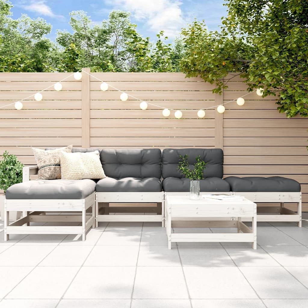 Garden lounge set white solid pine wood, plywood modular