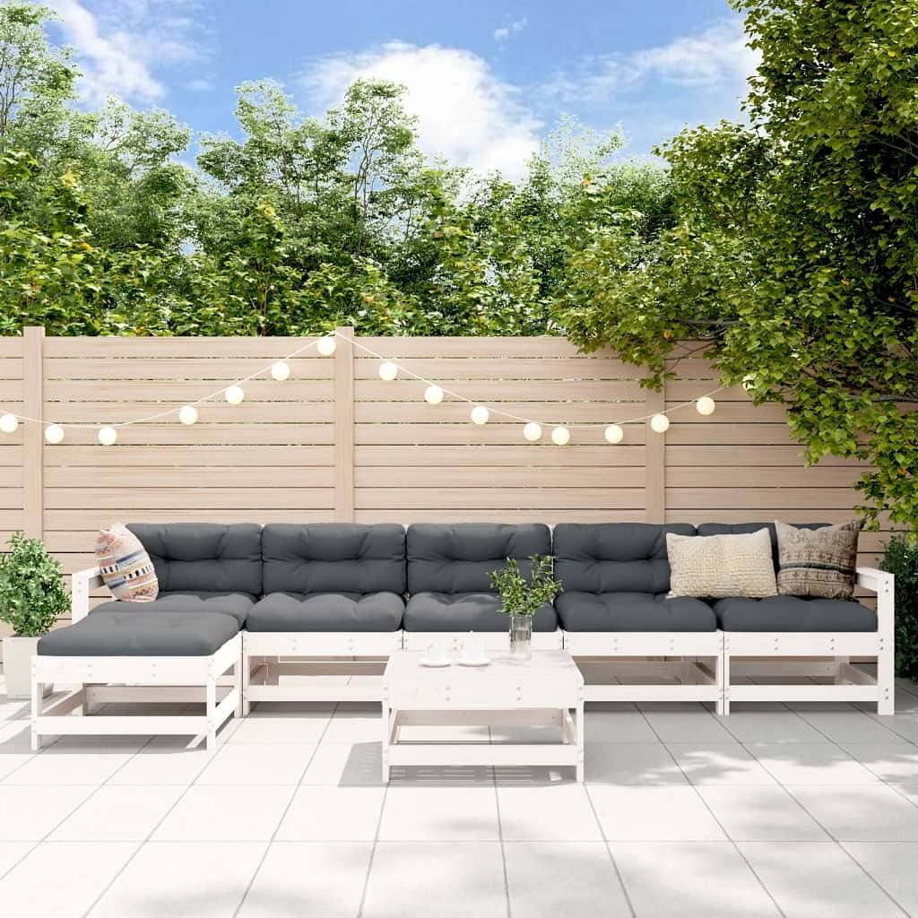 Garden lounge set white solid pine wood large modular