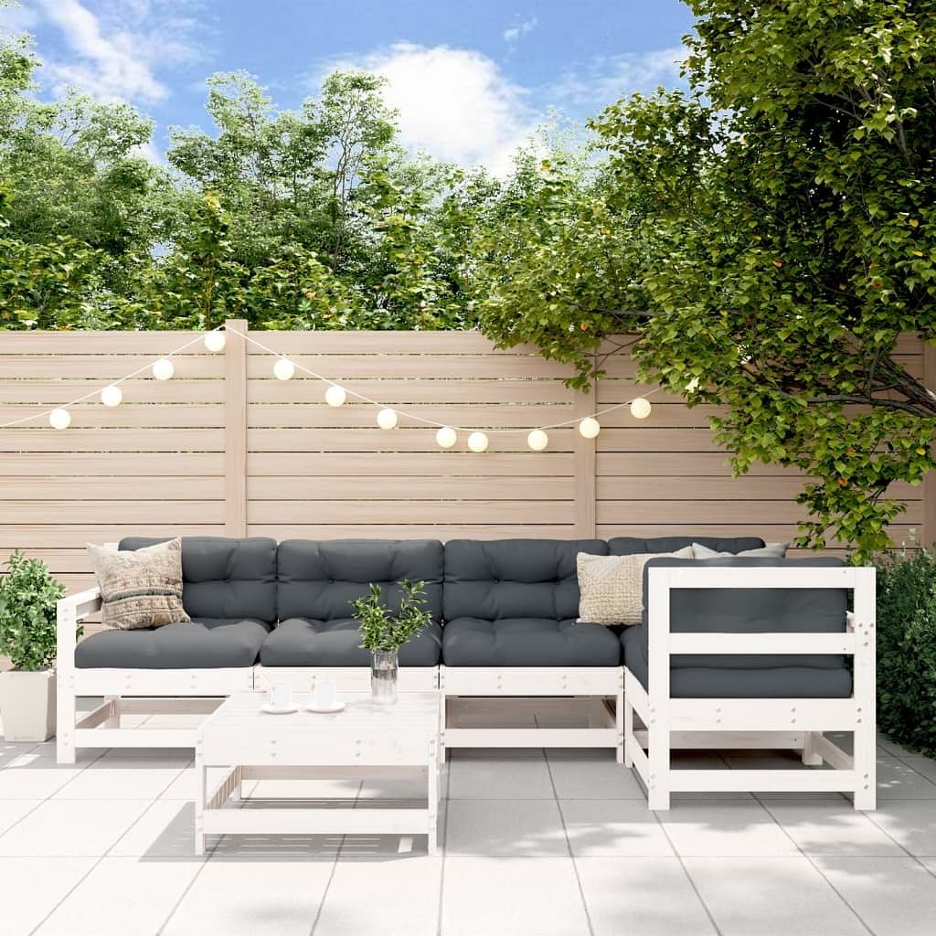 Garden lounge set white solid pine wood, plywood large