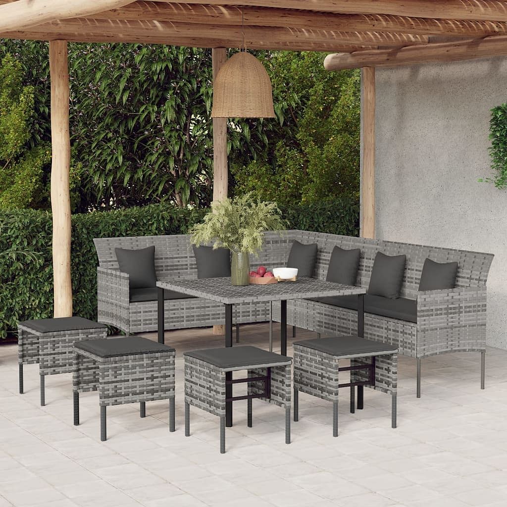 Garden dining set gray pe rattan large durable