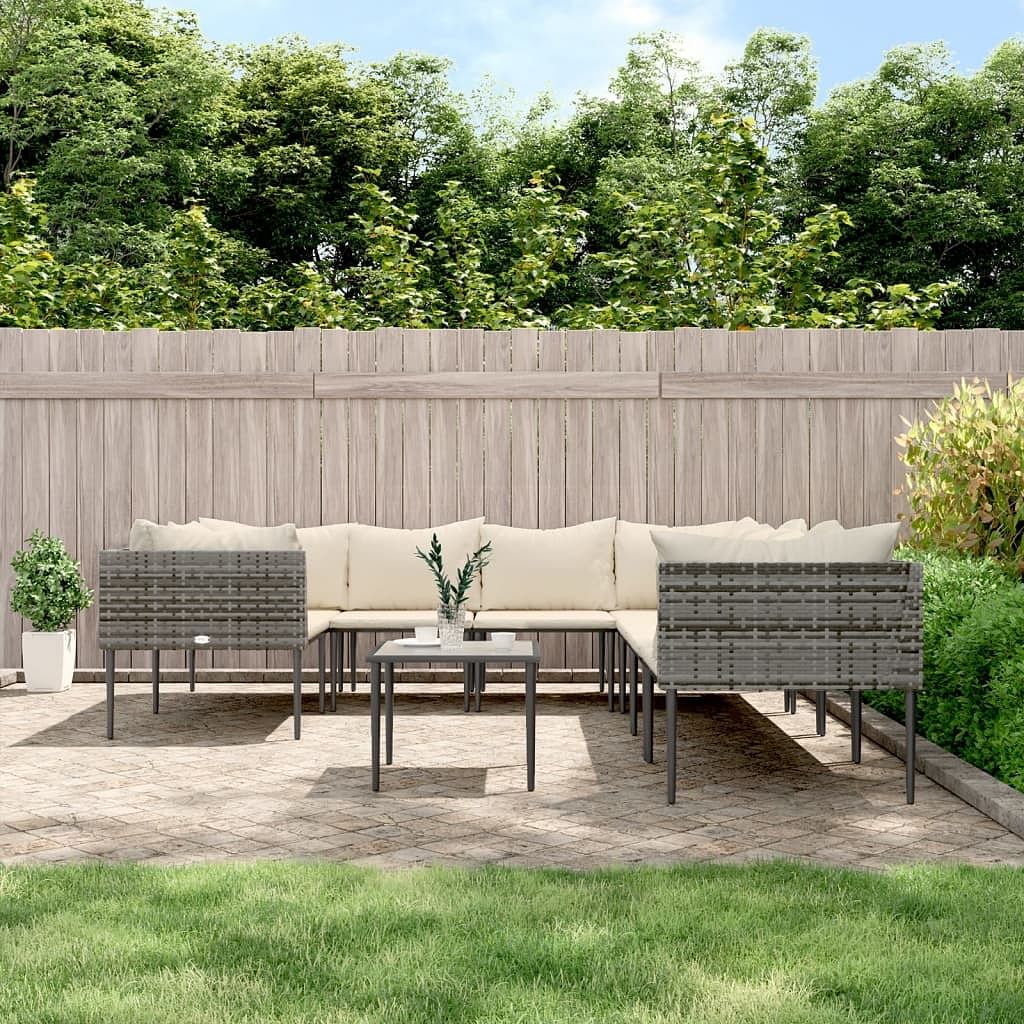 Garden lounge set grey, beige pe rattan, steel, polyester large