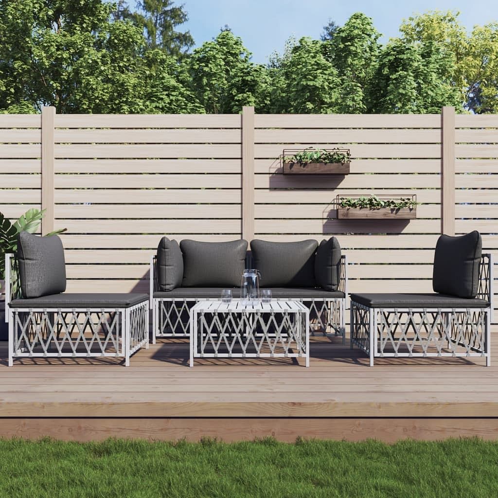 5 piece patio lounge set with cushions white steel