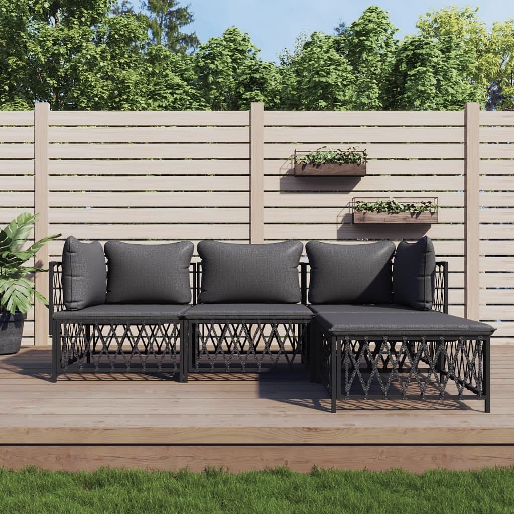 Garden lounge set anthracite woven fabric medium modular