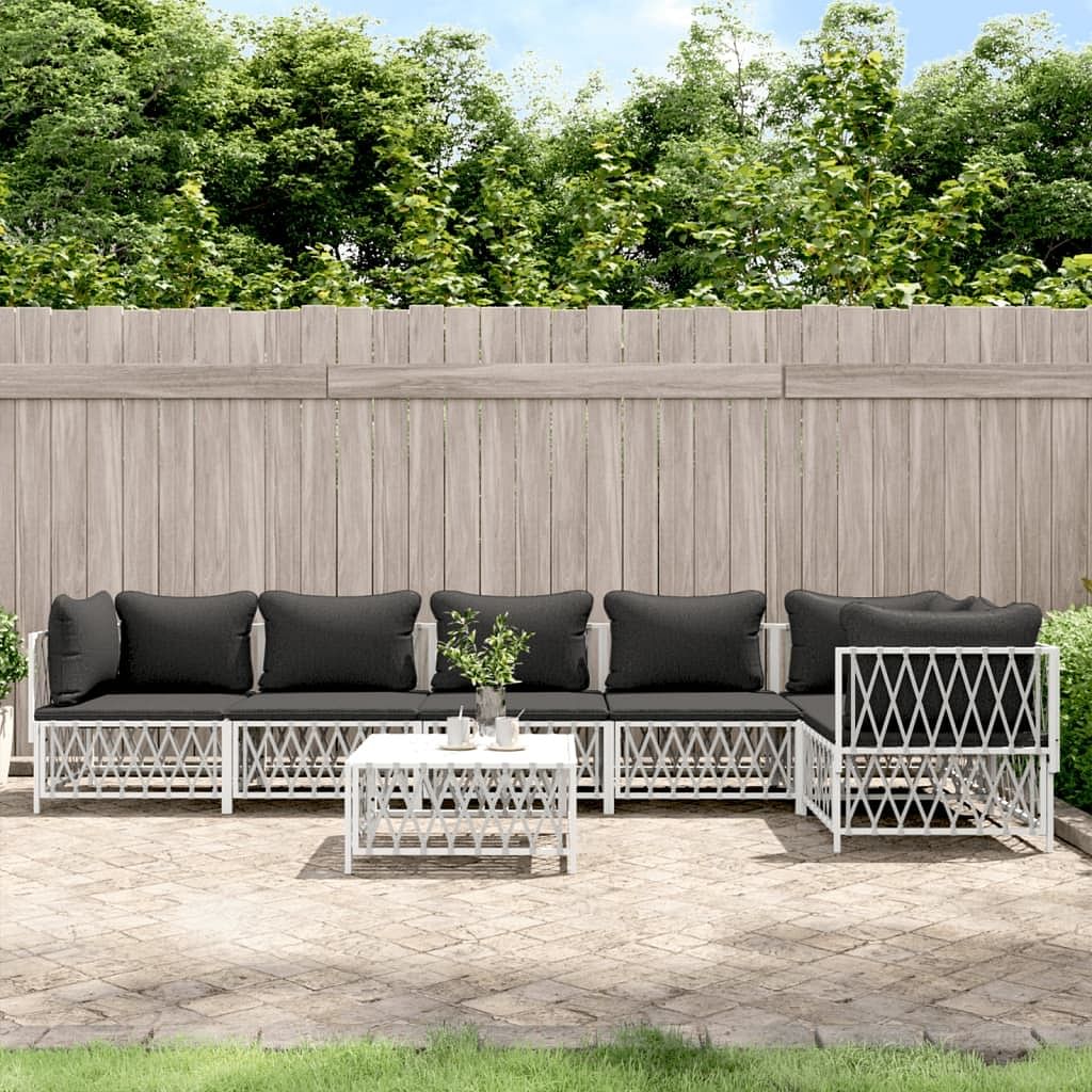 Garden lounge set white woven fabric, powder-coated steel, textilene