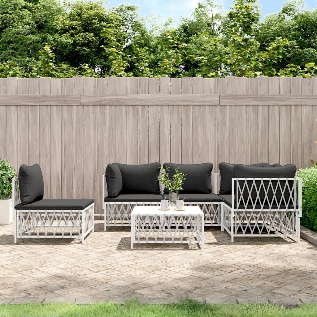 Garden lounge set white with dark gray cushions