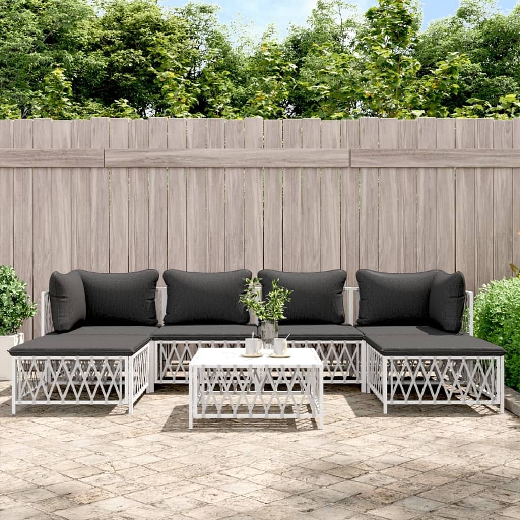 Garden lounge set white woven fabric, powder-coated steel, textilene
