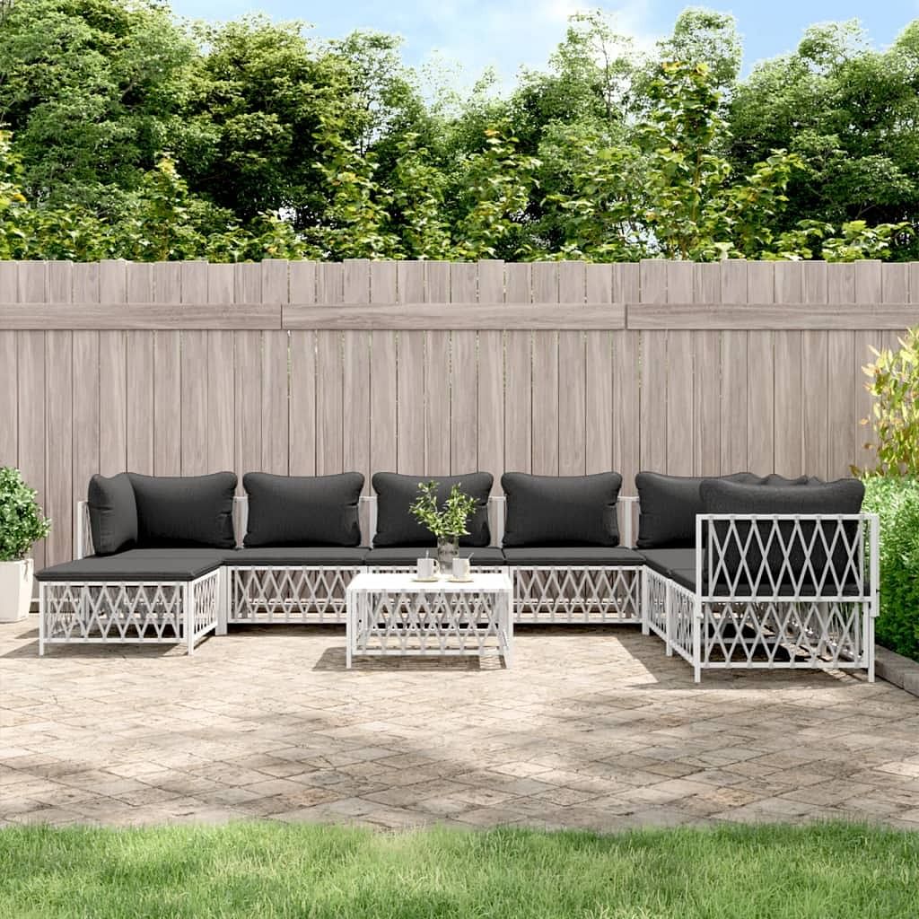 Garden lounge set white woven fabric, powder-coated steel, textilene