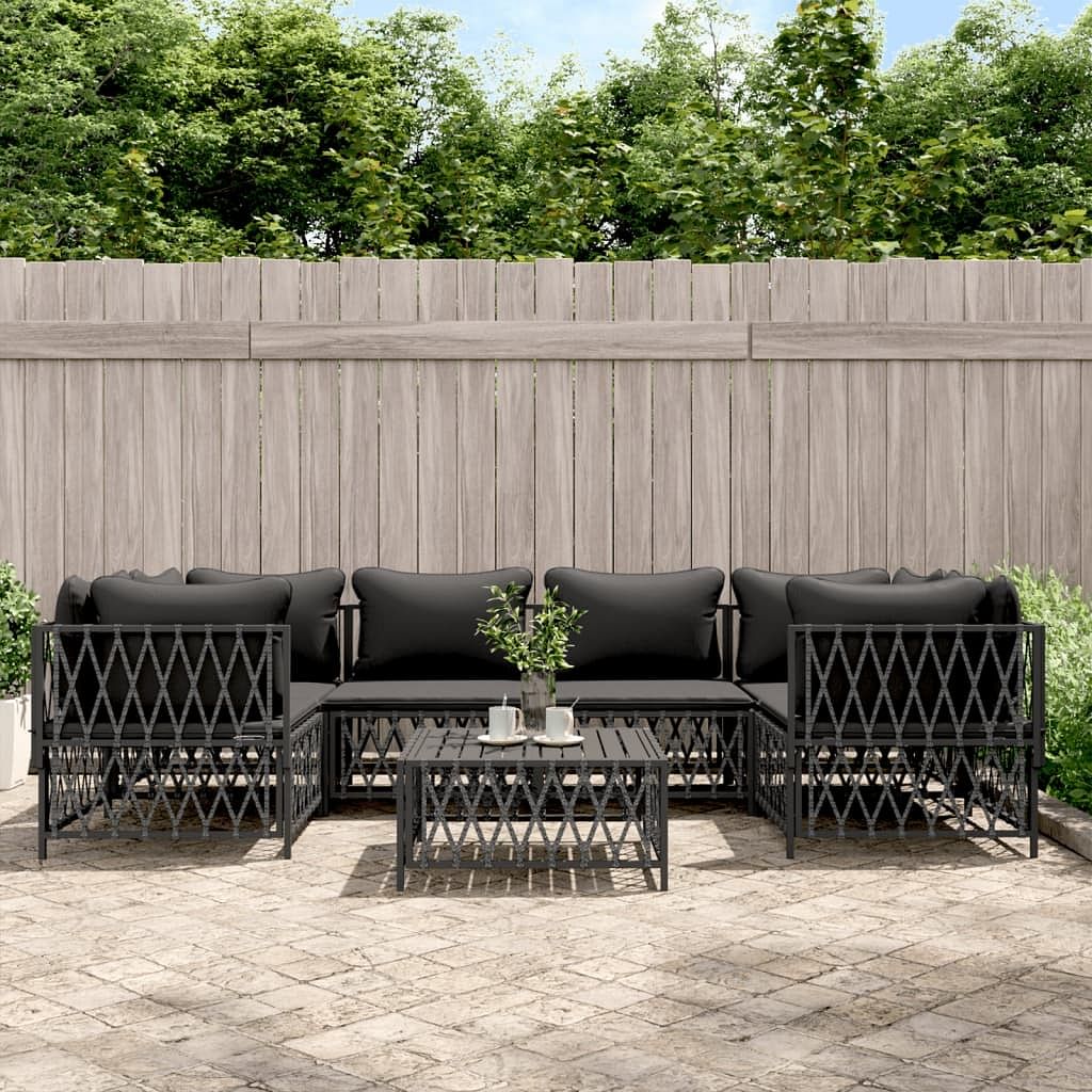 Garden lounge set anthracite woven fabric modular