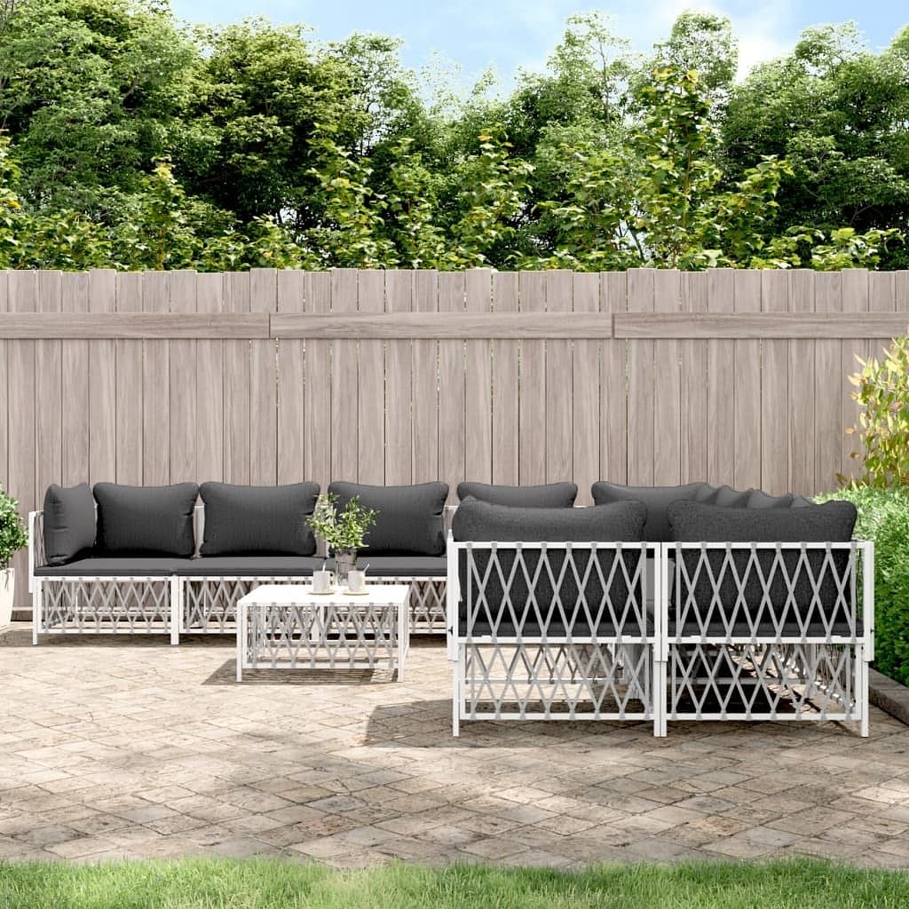 Garden lounge set white woven fabric, powder-coated steel, textilene