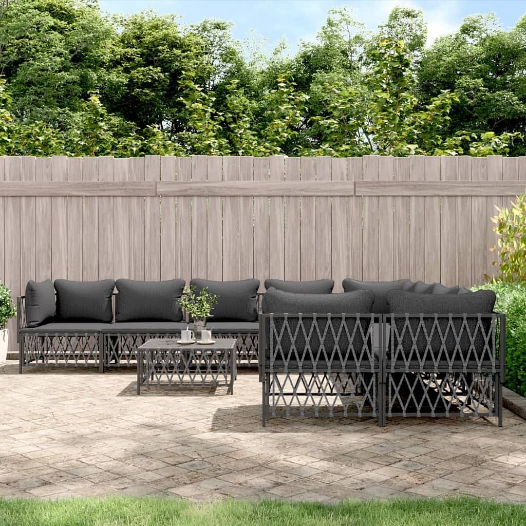 Garden lounge set anthracite woven fabric 9 piece modular