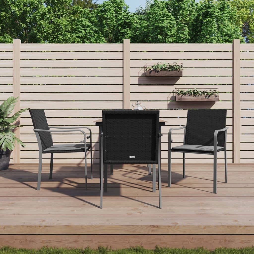 Garden dining set black poly rattan standard durable