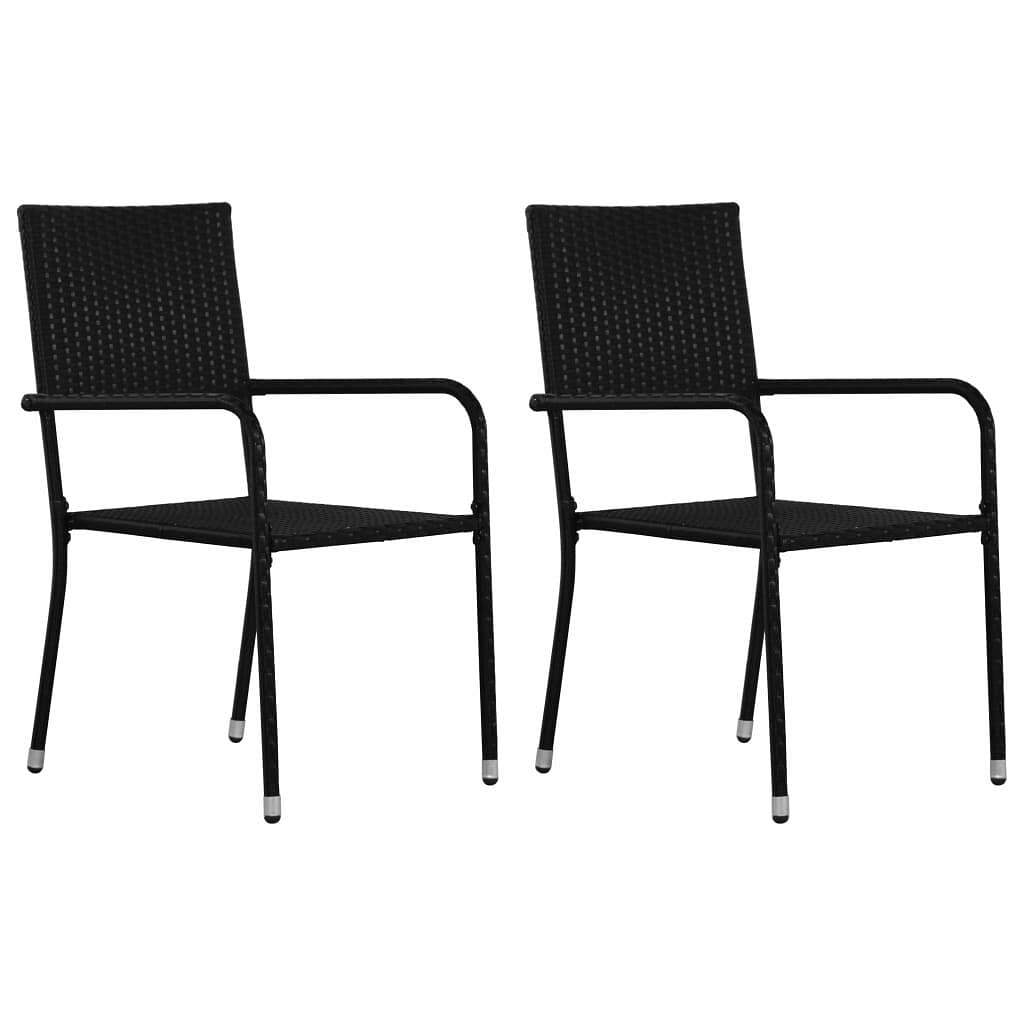 Garden dining chair set of 2 black pe rattan, steel