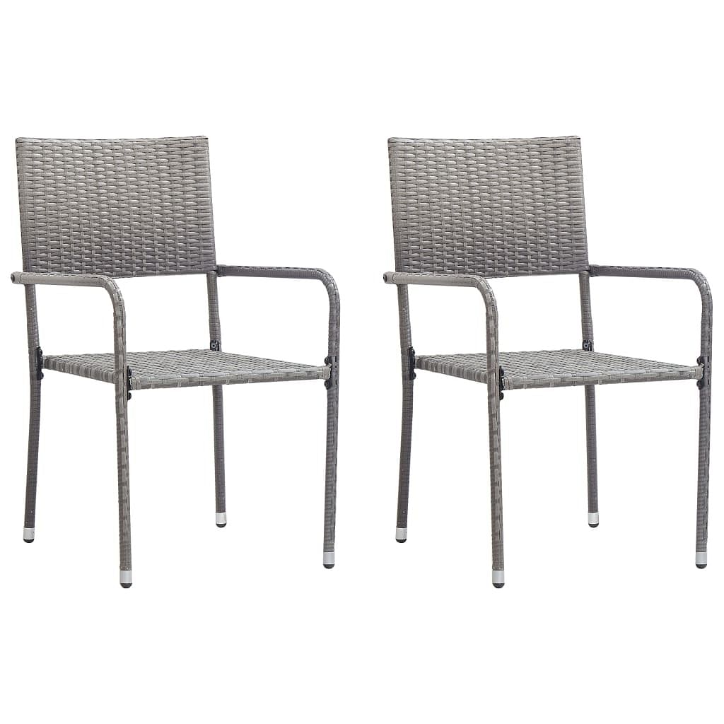 Garden dining chair set of 2 grey poly rattan, steel standard
