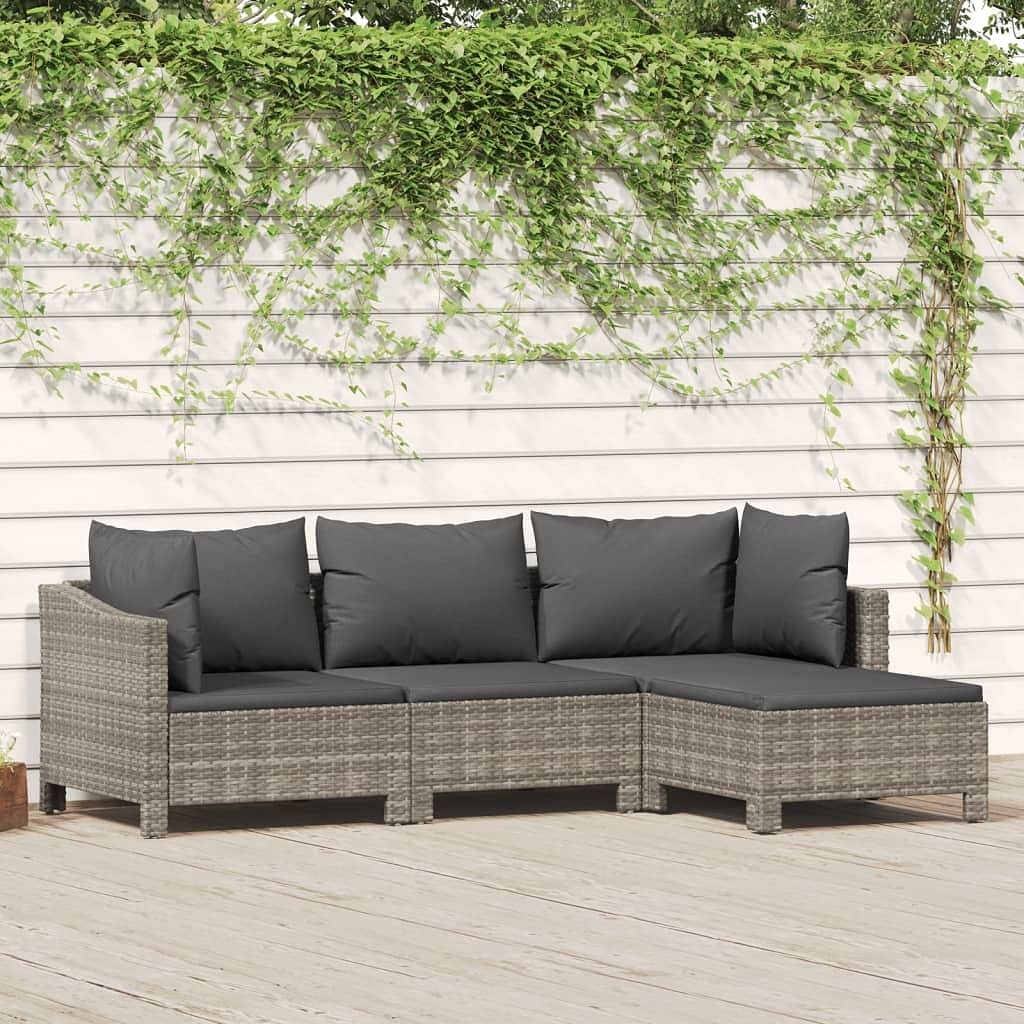 Garden lounge set grey pe rattan large modular