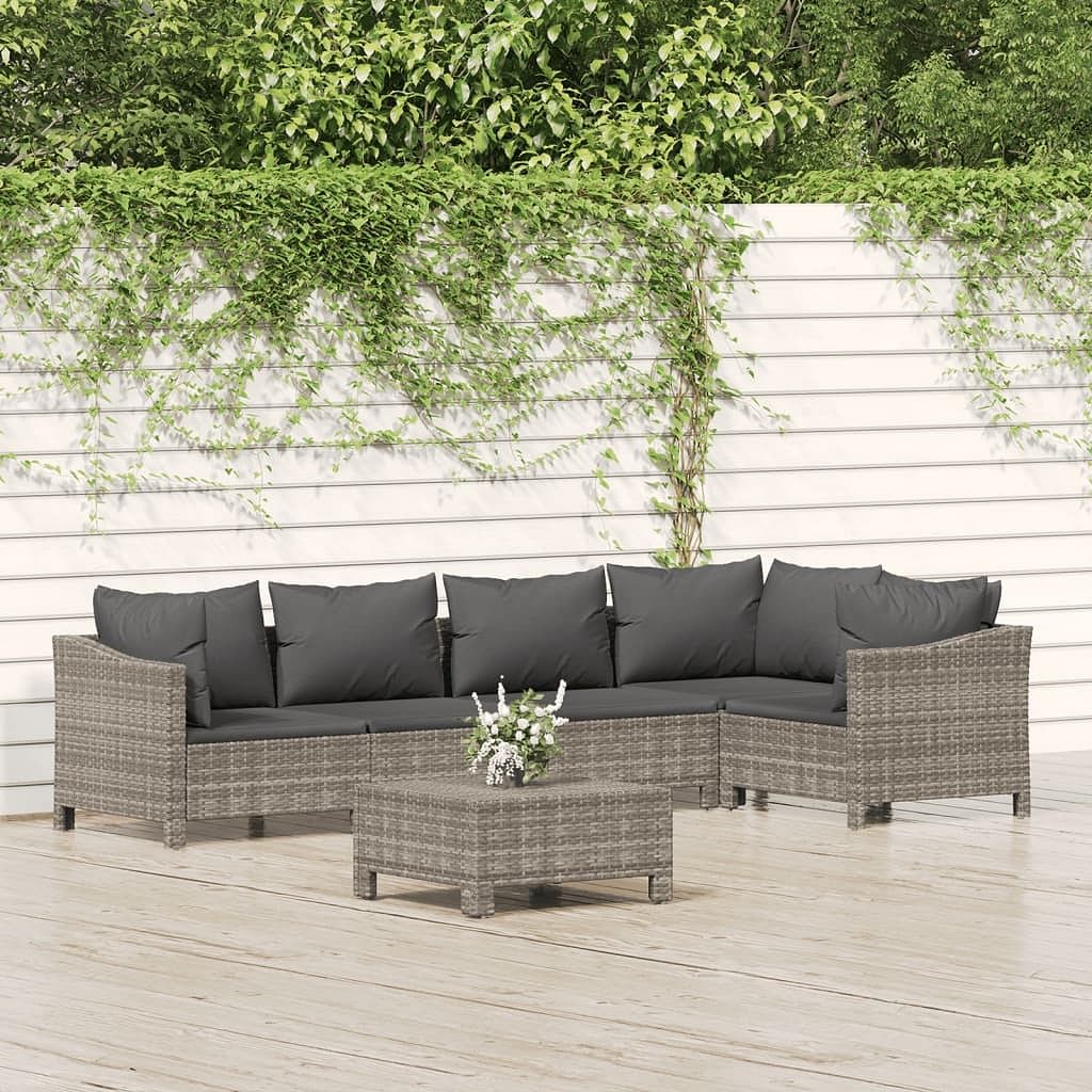 Garden lounge set grey pe rattan, powder-coated steel large