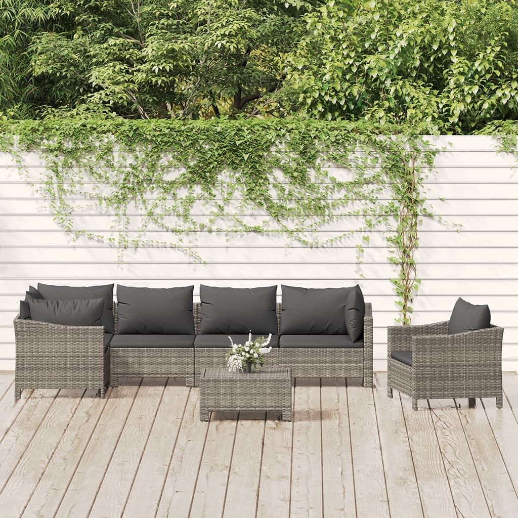Patio lounge set grey pe rattan large modular