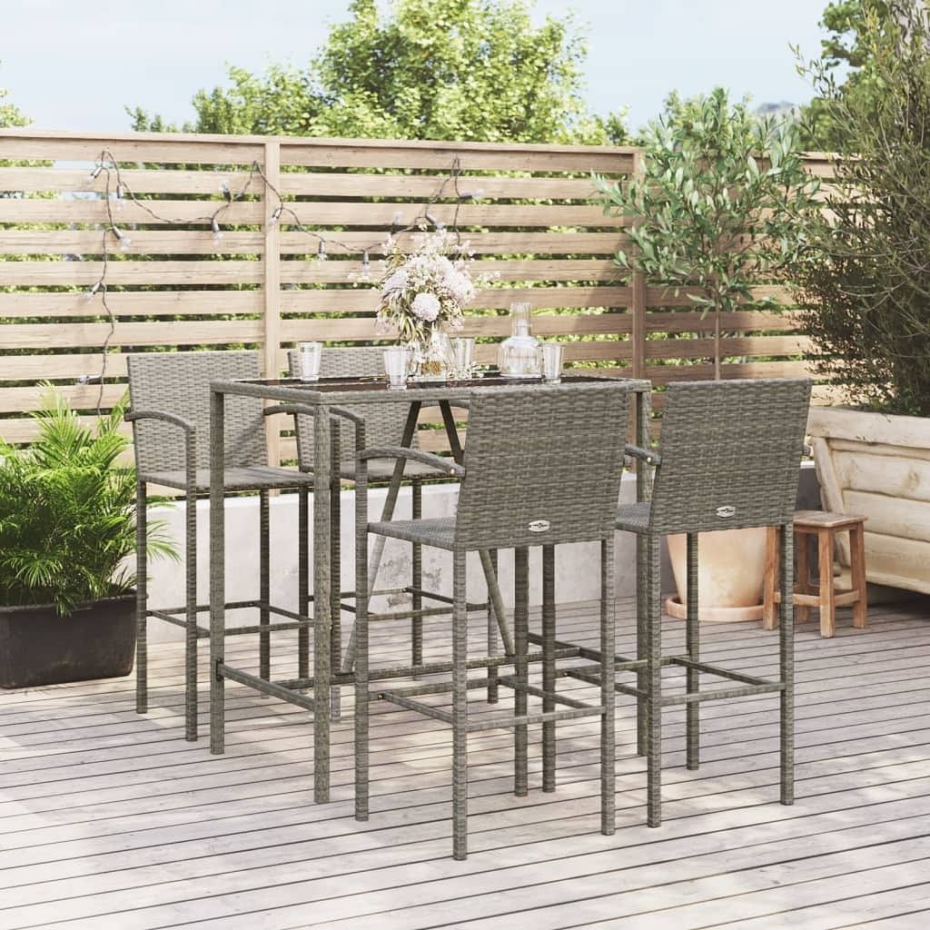 Garden bar set grey pe rattan, powder-coated steel, tempered glass