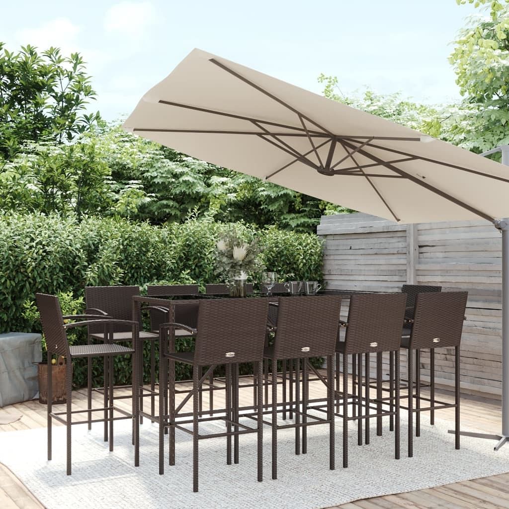 Garden bar set brown pe rattan large footrest garden bar set