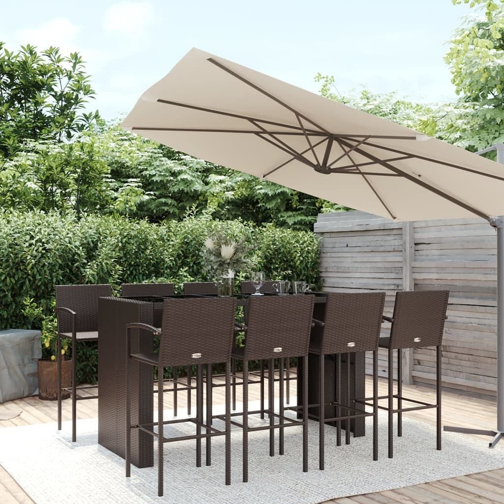 Garden bar set brown pe rattan, powder-coated steel, tempered glass