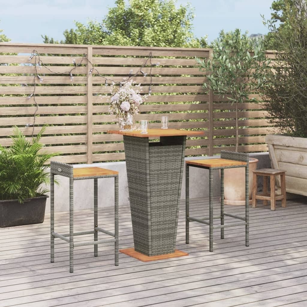 Garden bar set grey pe rattan 3-piece set footrest bar set