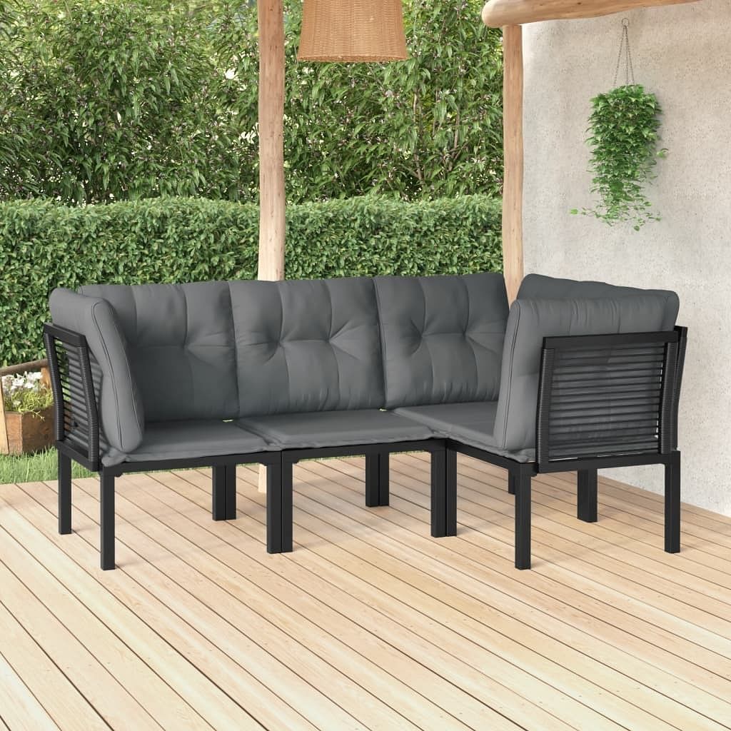 Garden lounge set black and grey pe rattan medium modular