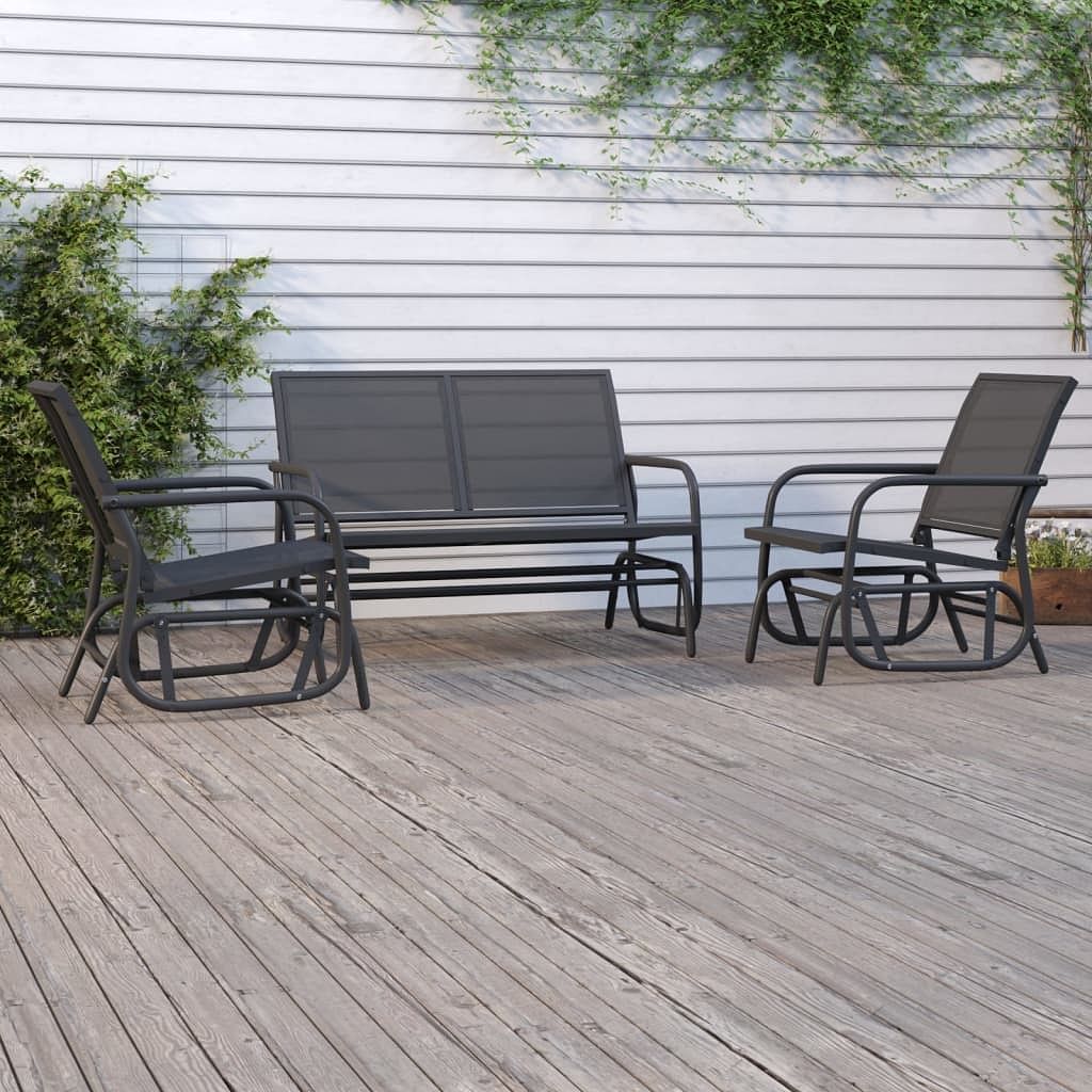 Garden lounge set set of 3 black steel, textilene standard