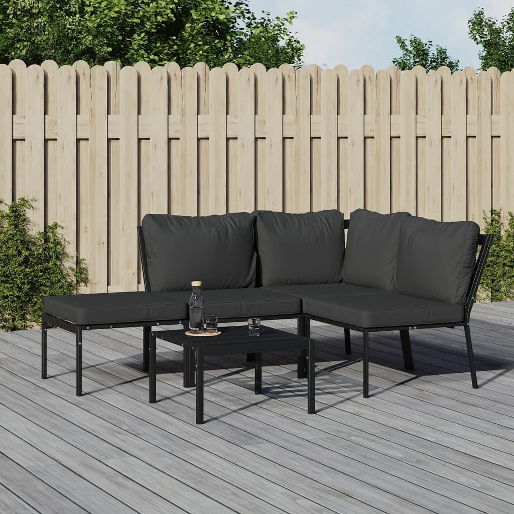 Garden lounge set black, gray powder-coated steel, polyester fabric
