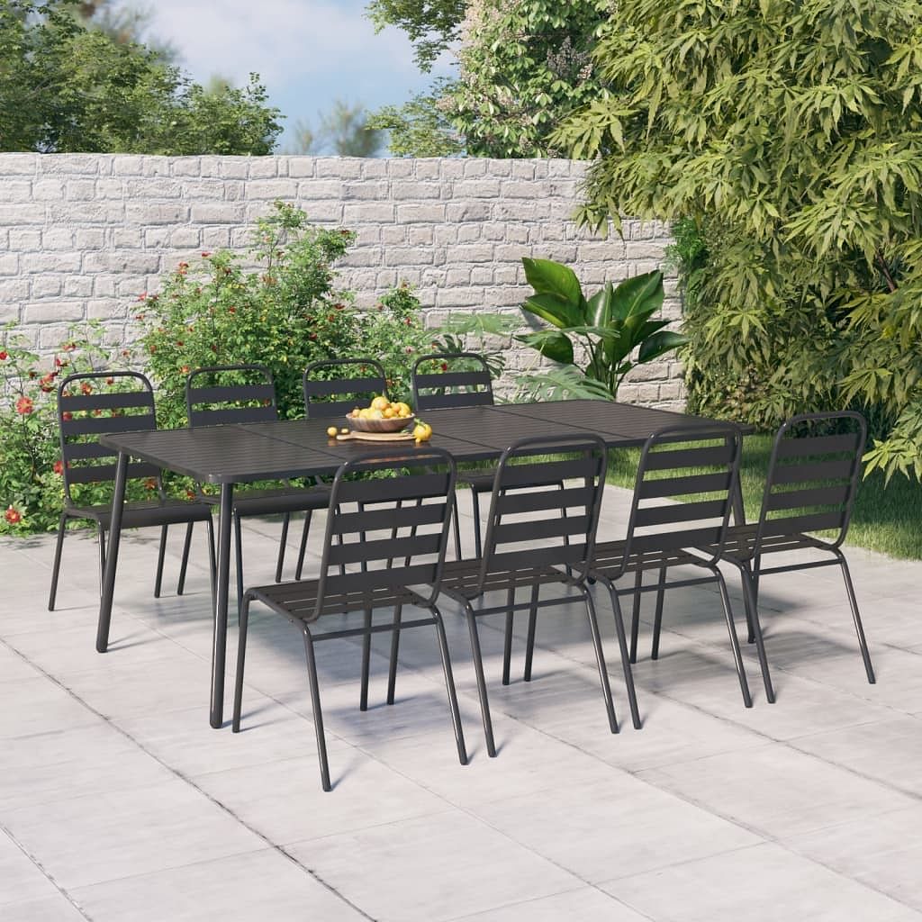 Garden dining set anthracite steel large stackable