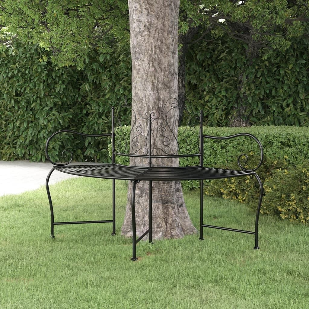 Tree bench black steel 59 in diameter durable tree bench