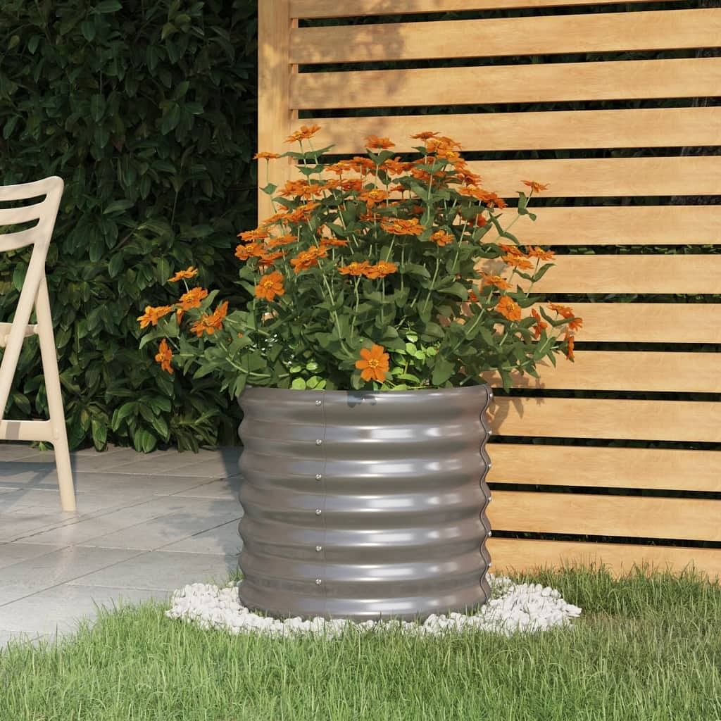 Garden planter grey powder-coated steel medium durable
