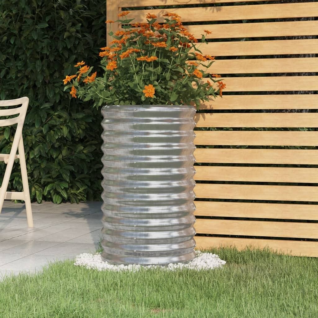 Garden planter silver powder-coated steel medium durable