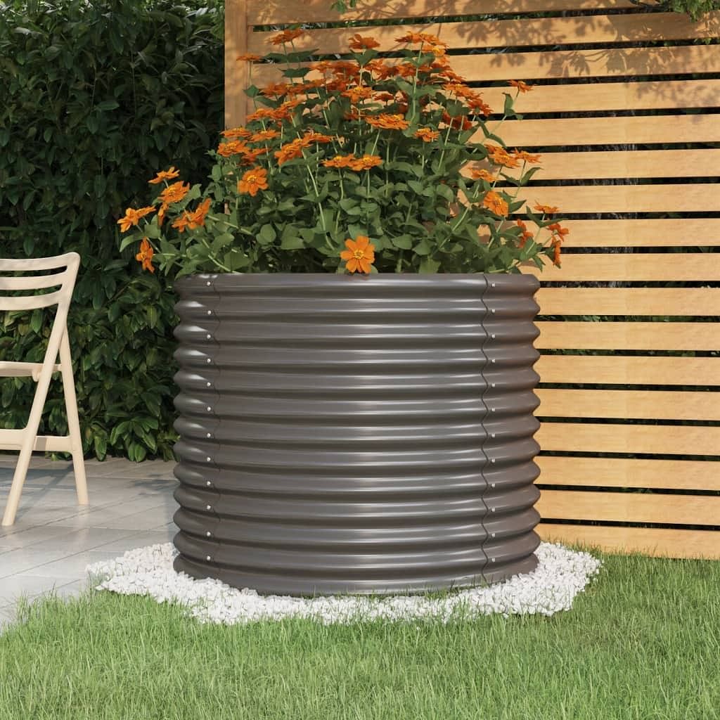 Garden planter grey powder-coated steel 31.5x31.5x26.8 in