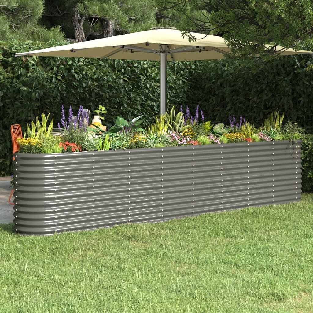 Garden raised bed grey powder-coated steel 130.7 x 15.7 x 26.8 in