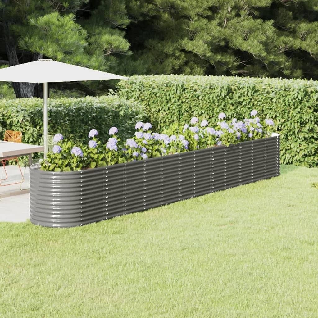 Garden raised bed gray powder-coated steel large