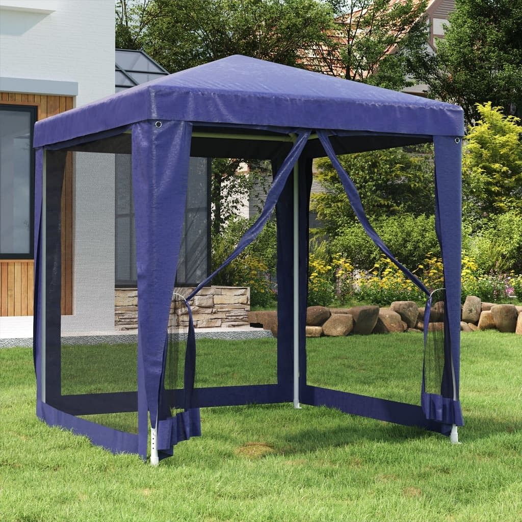 Party tent with 4 mesh sidewalls blue 6.6'x6.6' hdpe