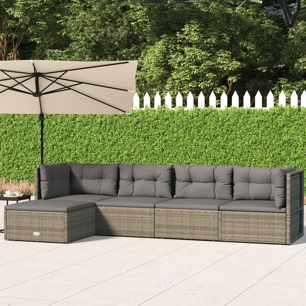 Garden lounge set grey pe rattan, powder-coated steel, polyester