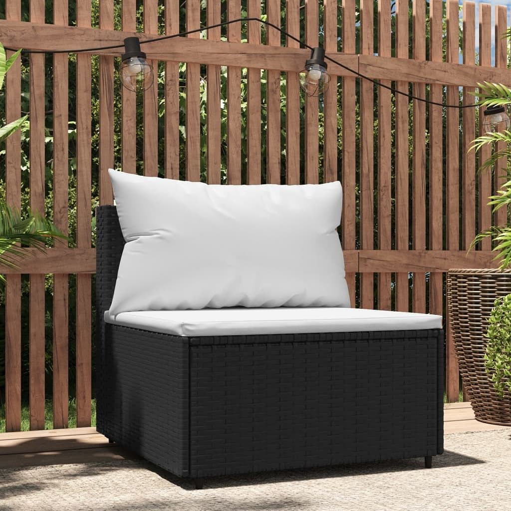 Patio middle sofa black with white cushions