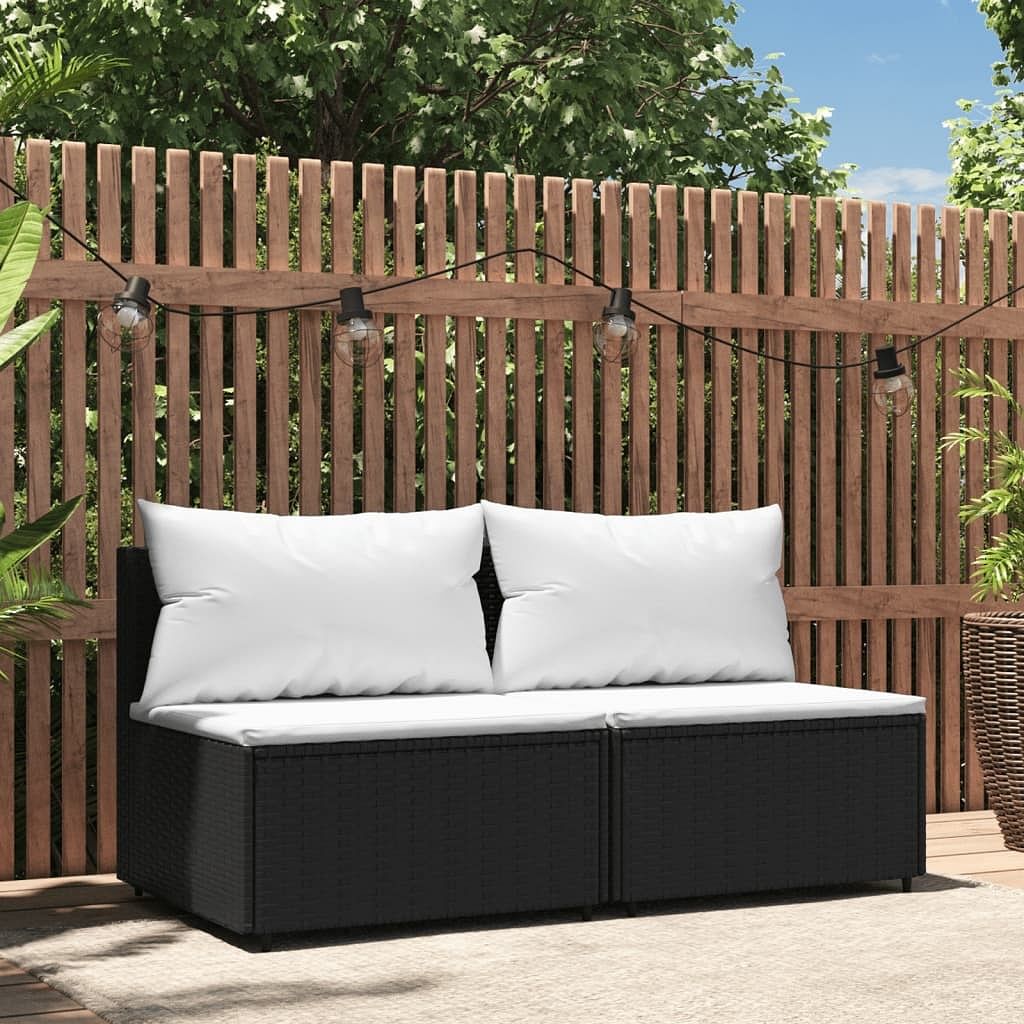 Patio middle sofa black with white cushions pe rattan standard