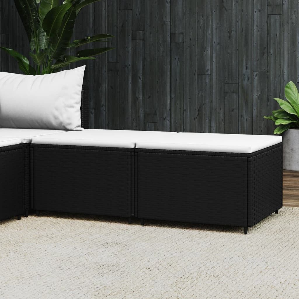 Patio footrest set of 2 black frame with white cushions