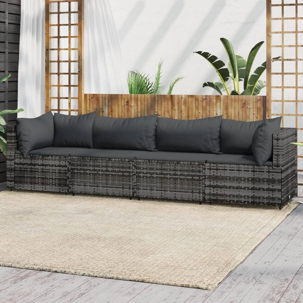 Patio lounge set gray pe rattan, powder-coated steel, polyester