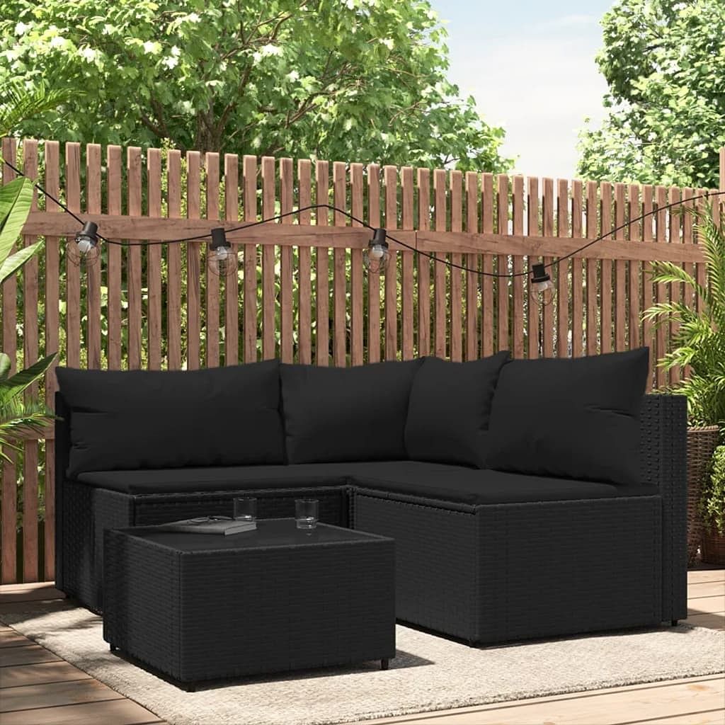 Patio lounge set black pe rattan adjustable feet patio lounge set