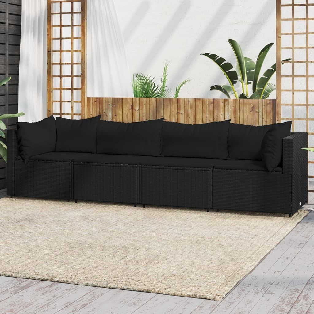 Patio lounge set black pe rattan large adjustable feet