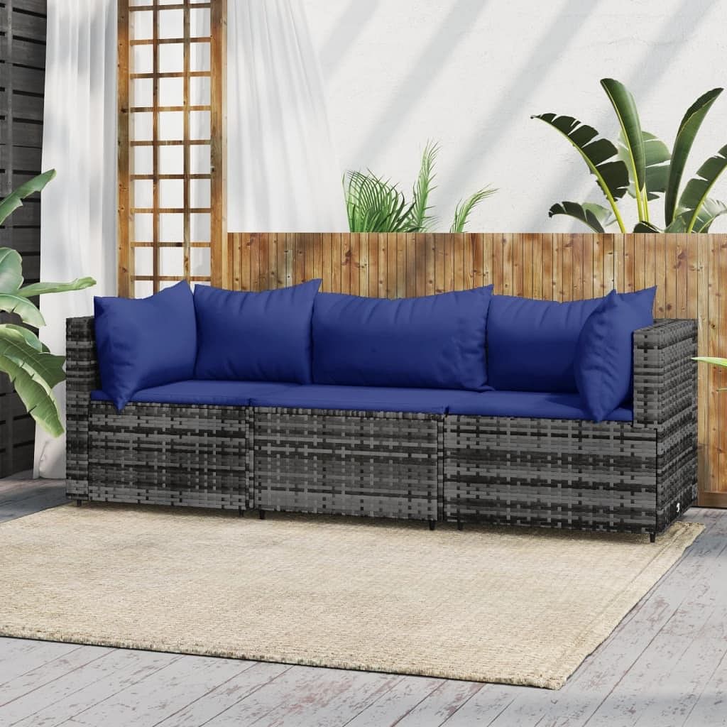 Patio lounge set gray with dark blue cushions