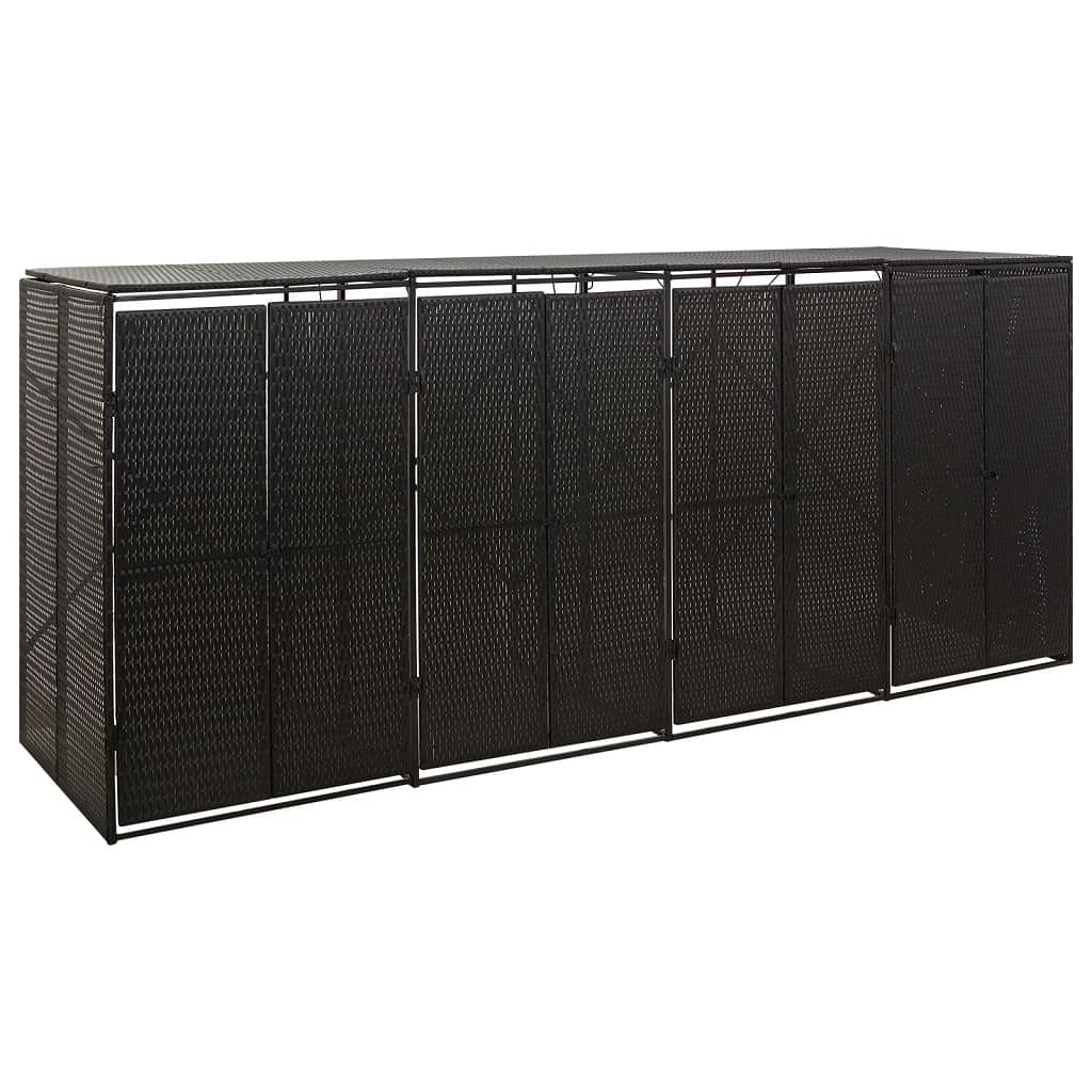 Quadruple wheelie bin shed black 107.9"x31.5"x46.1" poly rattan