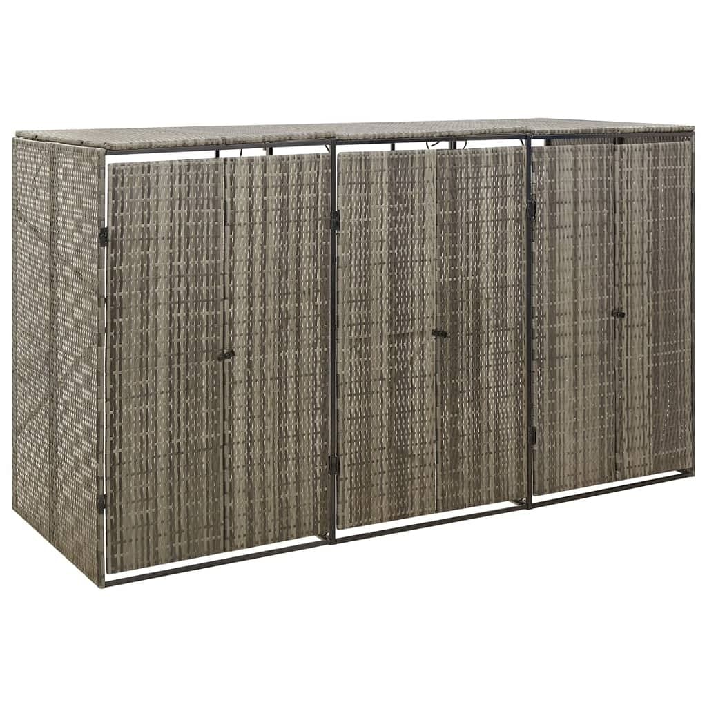 Triple wheelie bin shed gray 81.5"x31.5"x46.1" poly rattan