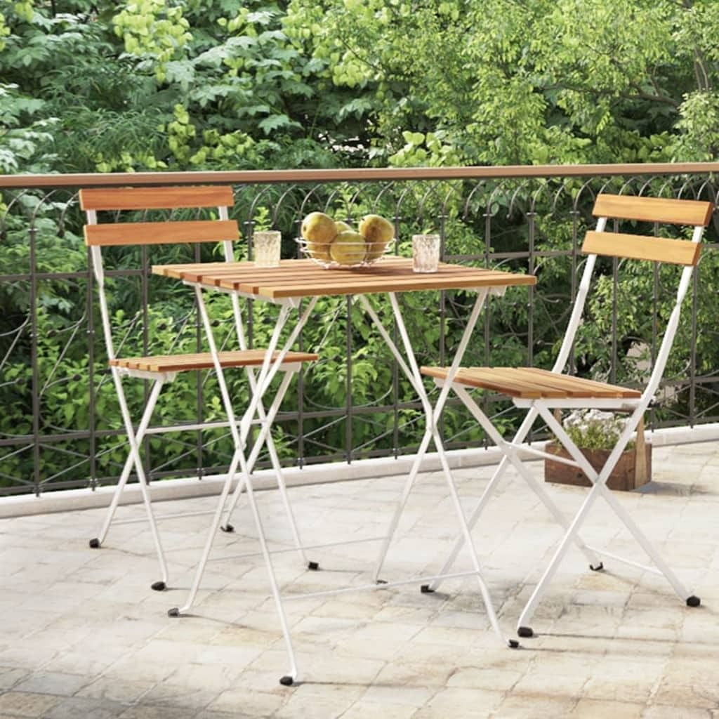 Folding bistro table brown and black solid acacia wood medium-sized